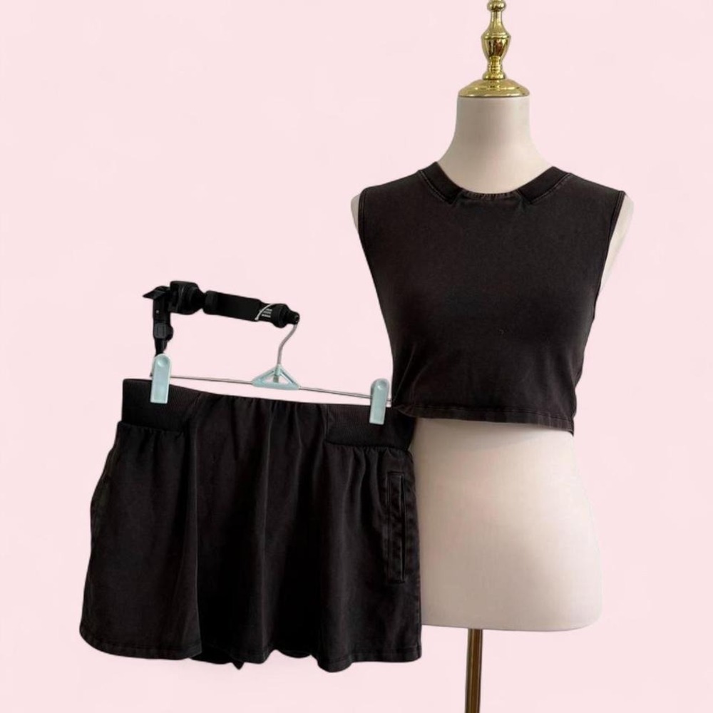 Free People Movement Black Skort & Crop Top Active Set Size M